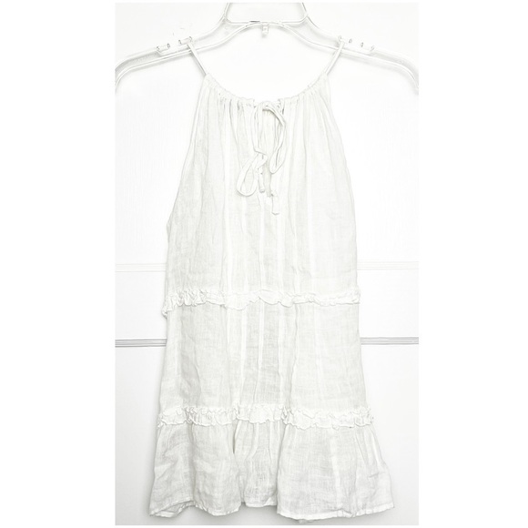 CALYPSO ST. BARTH Ivory Linen Halter Tie Neck Tiered Ruffle Trim Trapeze Tank XS - Picture 3 of 6
